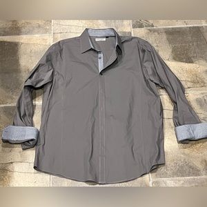 Men’s Large Alex Vando Gray Button Down Blue Trimming